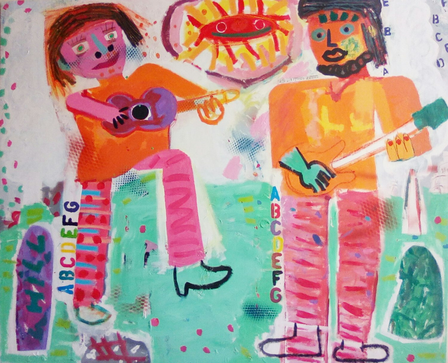 Mike Nuth Playing Music Outside acrylic on canvas 60 x 49in